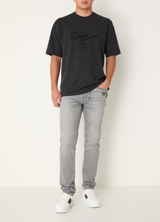 Armani T-shirt met logoborduring - voorkant 4 antraciet