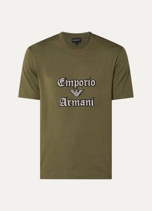 Armani T-shirt met logoborduring - voorkant bronsgroen