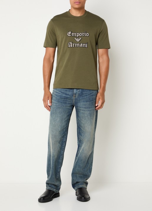 Armani T-shirt met logoborduring - voorkant 2 bronsgroen