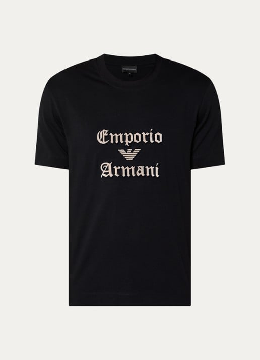Armani T-shirt met logoborduring - voorkant zwart