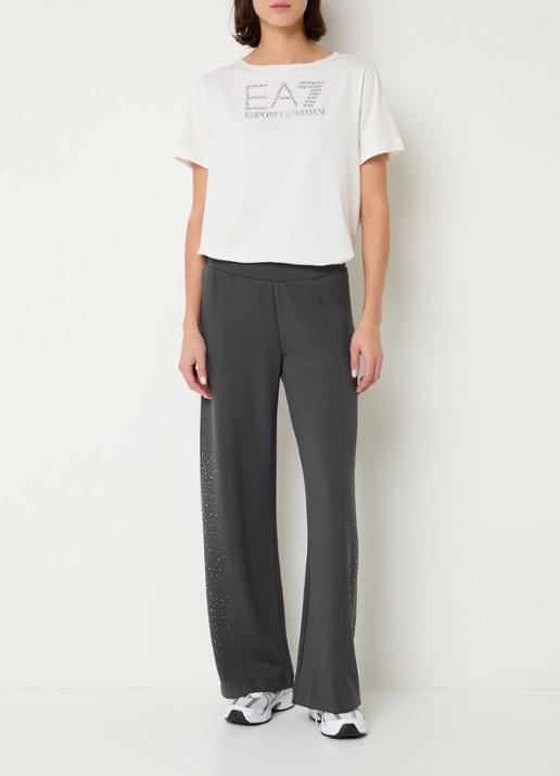 Armani T-shirt met logoprint met strass - voorkant 2 gebroken wit
