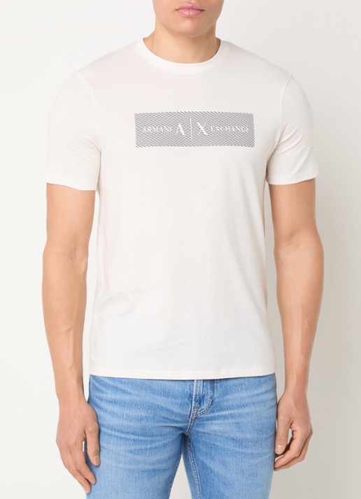 Armani T-shirt met logoprint - detail 3 gebroken wit