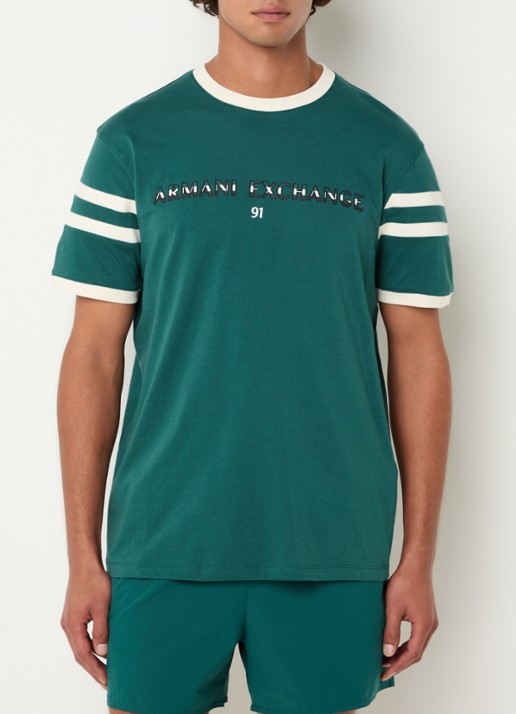 Armani T-shirt met logoprint - detail zeegroen