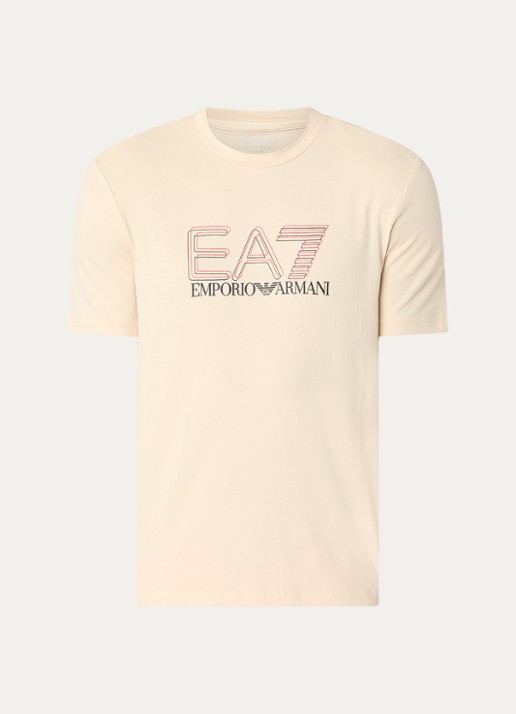 Armani T-shirt met logoprint - voorkant beige