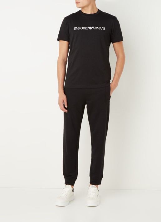 Armani T-shirt met logoprint - voorkant 3 zwart