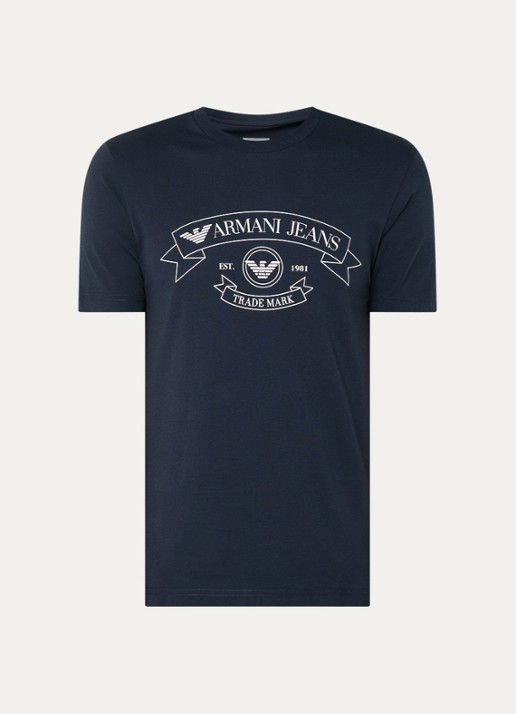 Armani T-shirt met logoprint - voorkant 2 donkerblauw