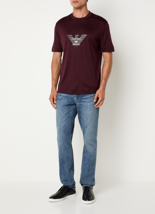 Armani T-shirt met logoprint - voorkant 2 bordeauxrood
