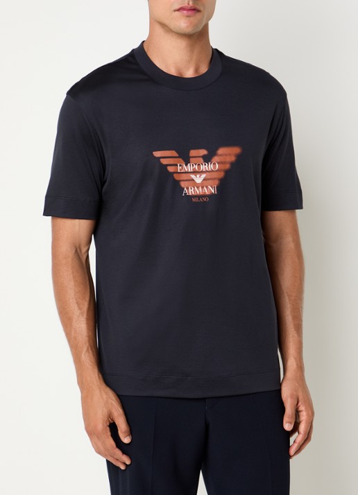 Armani T-shirt met logoprint - detail 3 donkerblauw