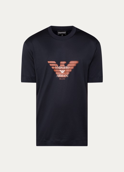 Armani T-shirt met logoprint - voorkant donkerblauw