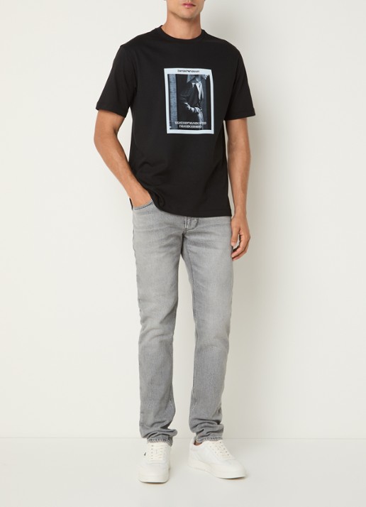 Armani T-shirt met logoprint - voorkant 2 zwart