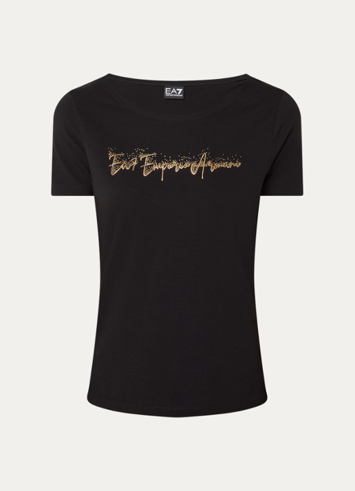 Armani T-shirt met strasslogo - voorkant zwart