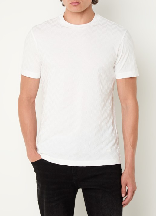 Armani T-shirt met structuur en stretch - detail 4 gebroken wit