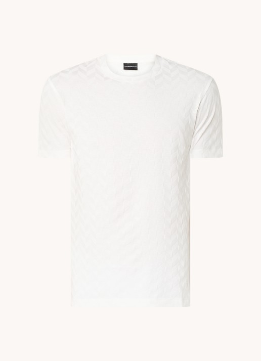 Armani T-shirt met structuur en stretch - voorkant gebroken wit