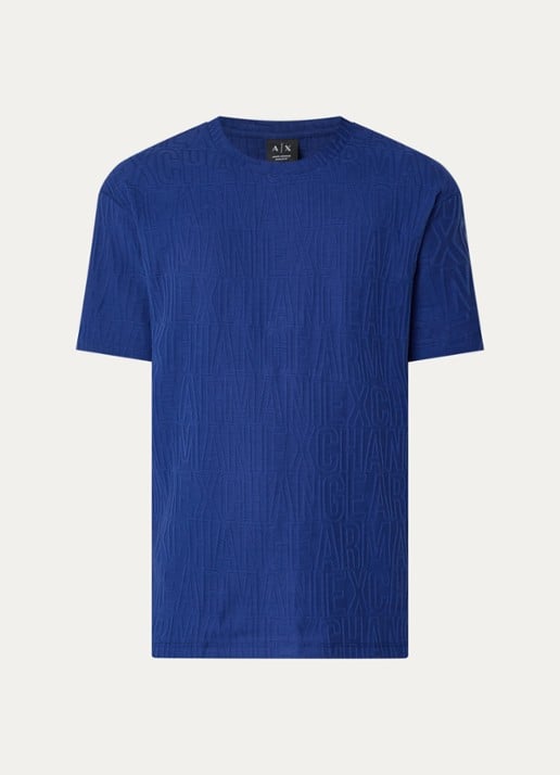 Armani T-shirt met structuur - voorkant kobaltblauw
