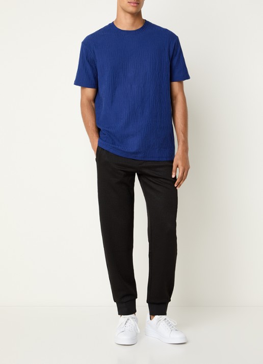 Armani T-shirt met structuur - voorkant 2 kobaltblauw