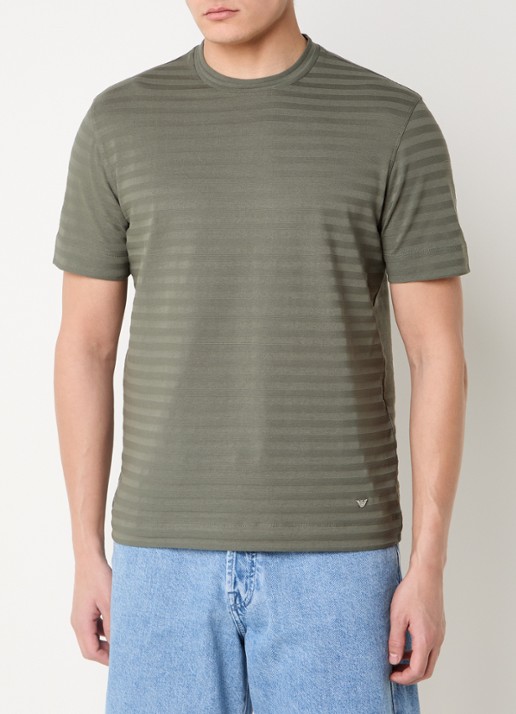 Armani T-shirt met structuur - detail olijfgroen