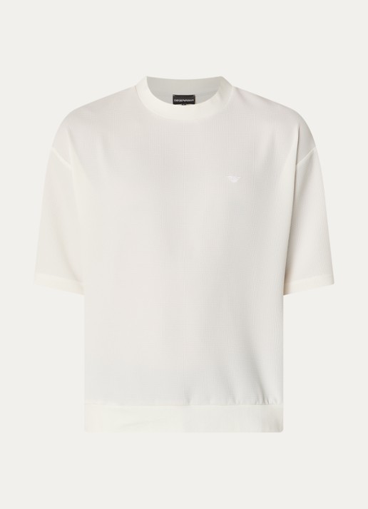 Armani T-shirt met structuur - voorkant gebroken wit