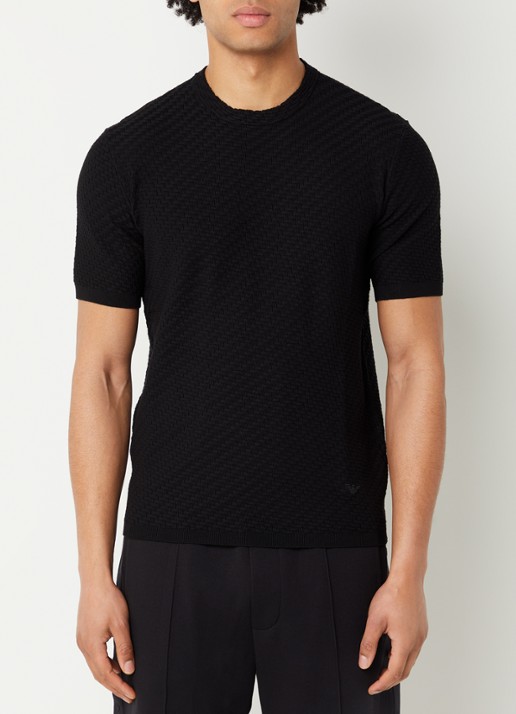 Armani T-shirt met structuur - detail zwart