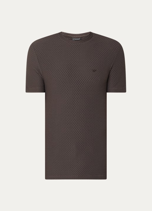 Armani T-shirt met structuur - voorkant donkerbruin