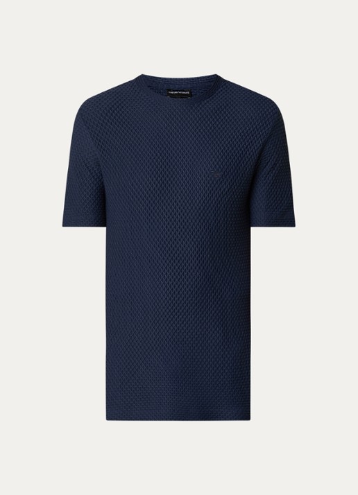 Armani T-shirt met structuur - voorkant donkerblauw