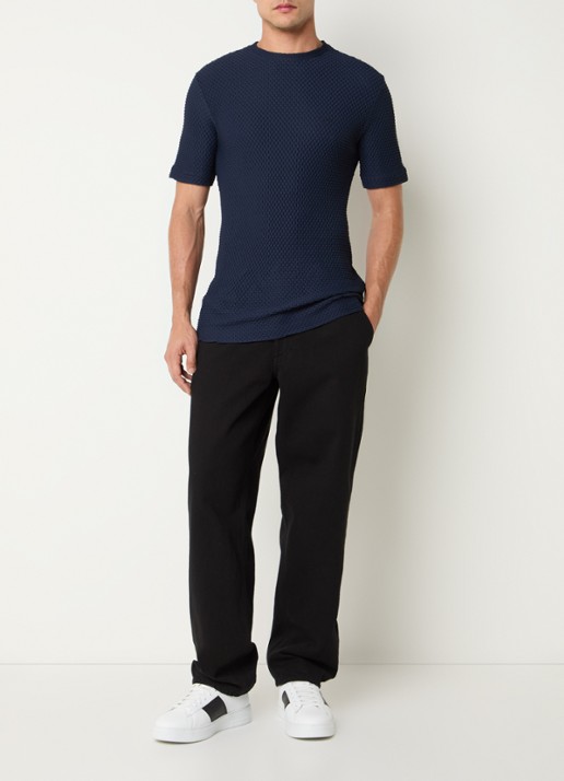 Armani T-shirt met structuur - voorkant 2 donkerblauw