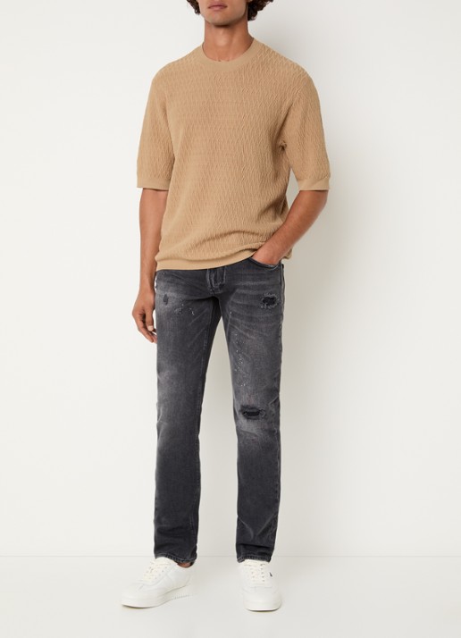 Armani T-shirt met structuur - voorkant 4 camel