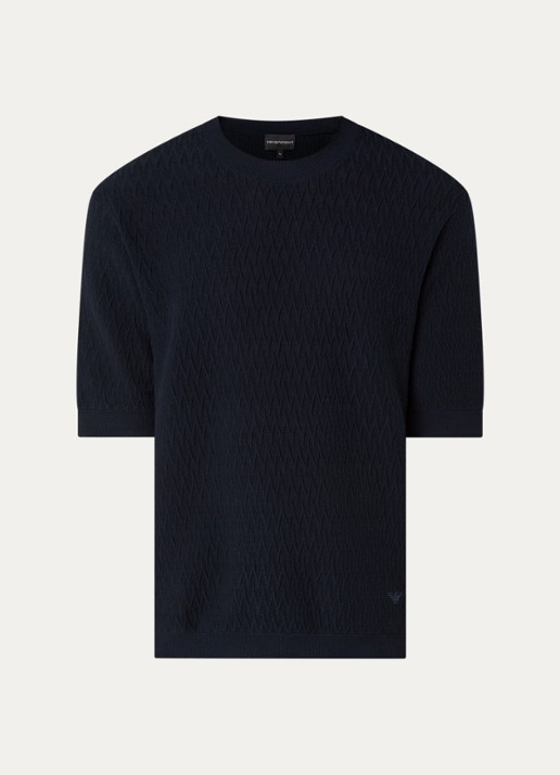 Armani T-shirt met structuur - voorkant donkerblauw