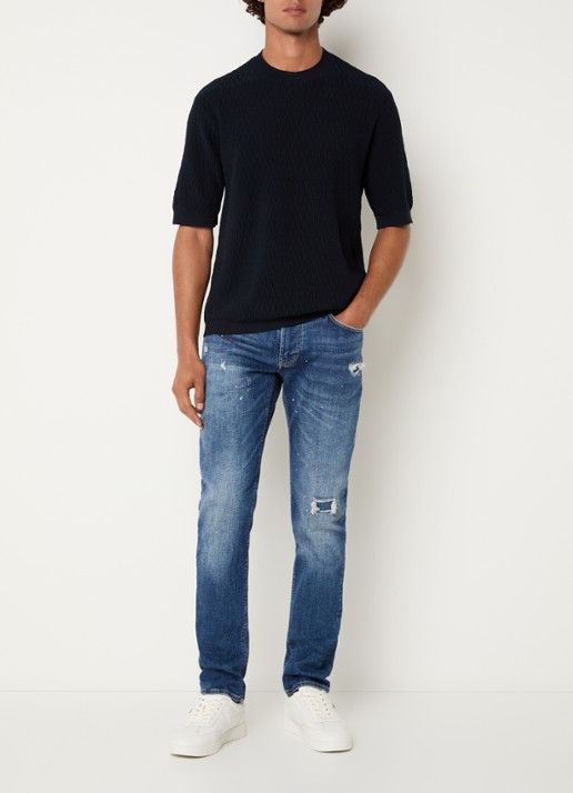 Armani T-shirt met structuur - voorkant 2 donkerblauw