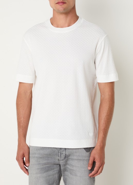 Armani T-shirt met structuur - detail 4 gebroken wit
