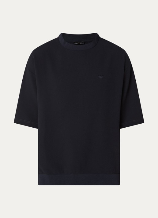 Armani T-shirt met structuur - voorkant 3 donkerblauw