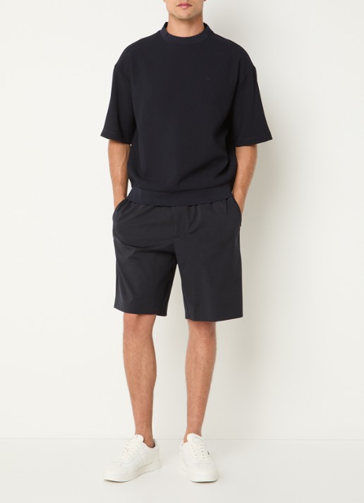 Armani T-shirt met structuur - voorkant 4 donkerblauw