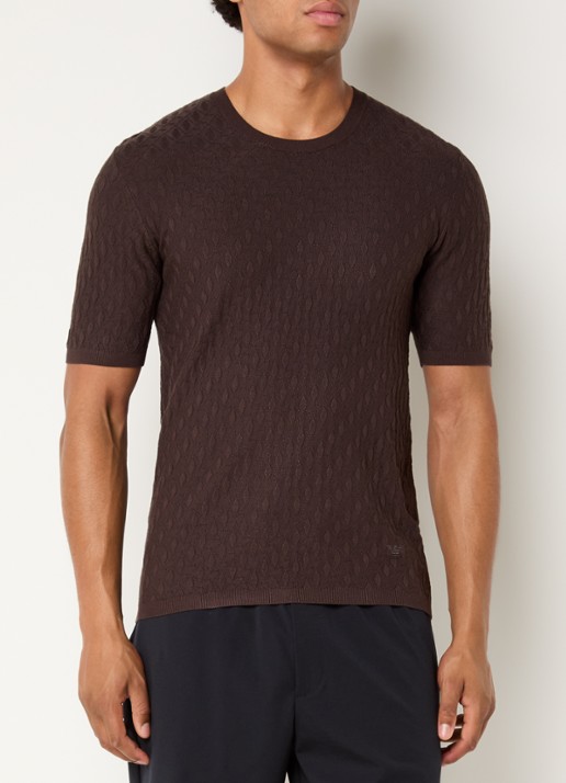 Armani T-shirt met structuur - detail donkerbruin