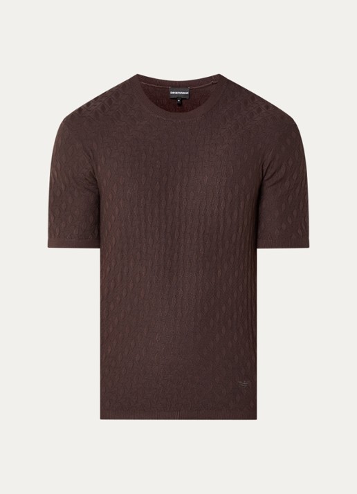 Armani T-shirt met structuur - voorkant 2 donkerbruin