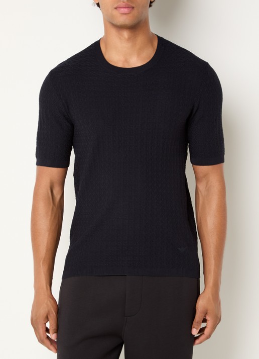 Armani T-shirt met structuur - detail donkerblauw