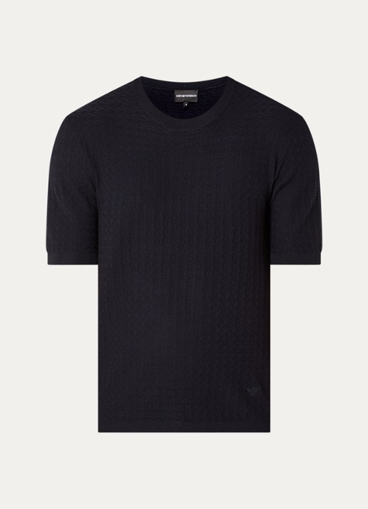 Armani T-shirt met structuur - voorkant 2 donkerblauw