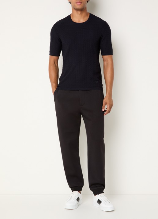 Armani T-shirt met structuur - voorkant 3 donkerblauw