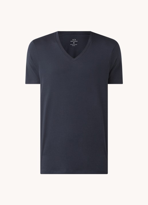 Armani T-shirt met V-hals - voorkant 2 donkerblauw