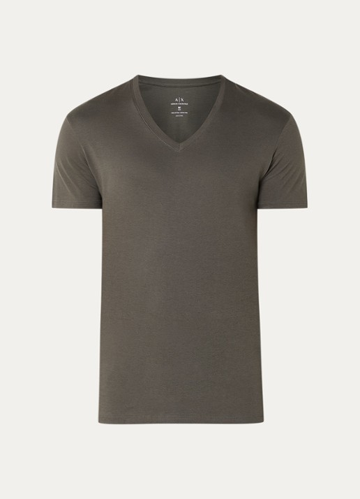 Armani T-shirt met V-hals - voorkant 3 bronsgroen