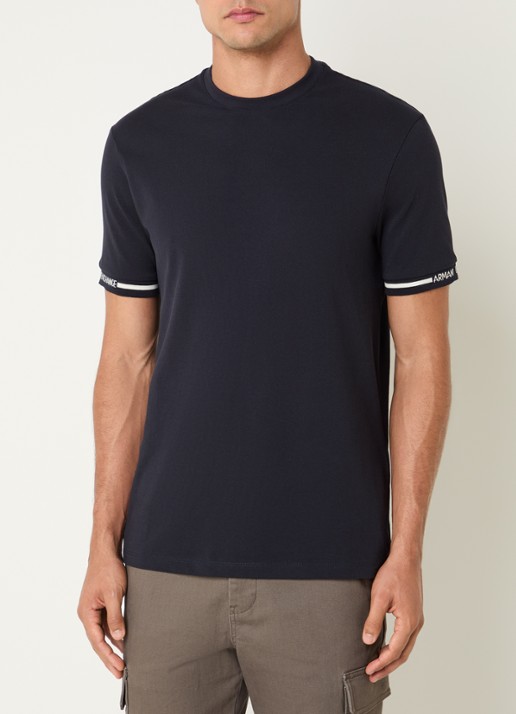 Armani T-shirt van piqué katoen - detail 2 donkerblauw