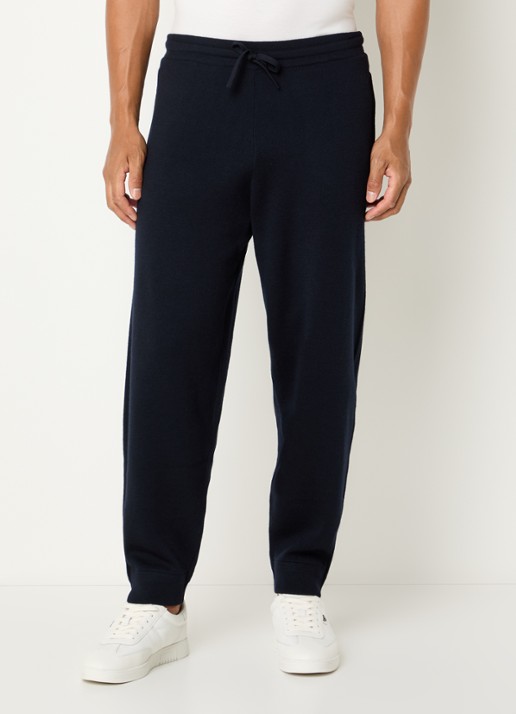 Armani Tapered fit joggingbroek in scheerwolblend - detail donkerblauw