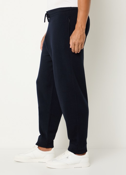 Armani Tapered fit joggingbroek in scheerwolblend - detail 2 donkerblauw