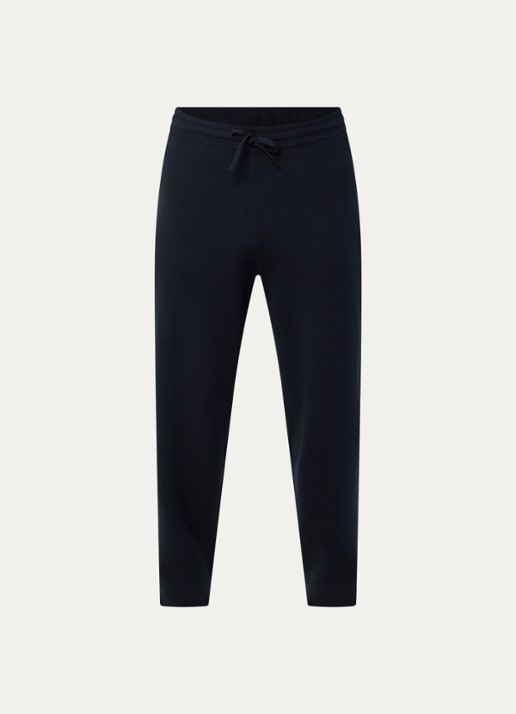 Armani Tapered fit joggingbroek in scheerwolblend - voorkant 4 donkerblauw