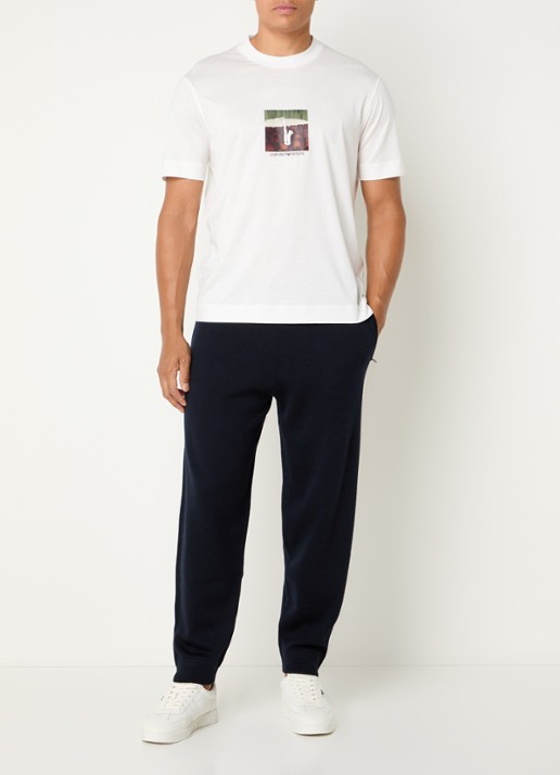 Armani Tapered fit joggingbroek in scheerwolblend - voorkant 5 donkerblauw