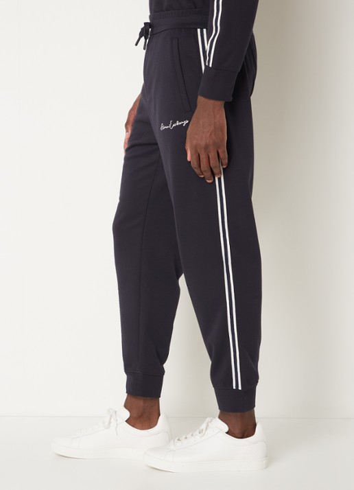 Armani Tapered fit joggingbroek met logoborduring en steekzakken - detail 5 donkerblauw