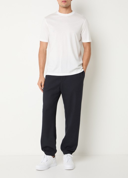 Armani Tapered fit joggingbroek met ribstructuur - voorkant 5 donkerblauw