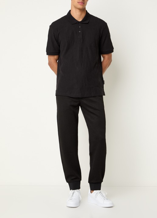 Armani Tapered fit joggingbroek met structuur - voorkant 3 zwart