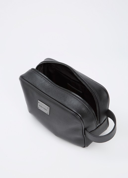 Armani Toilettas van leer met logo - voorkant 2 zwart