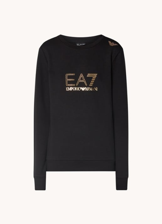 Armani Trainings sweater met logo en strass - voorkant 3 zwart