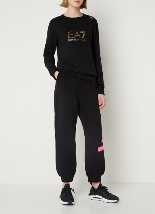 Armani Trainings sweater met logo en strass - voorkant 4 zwart