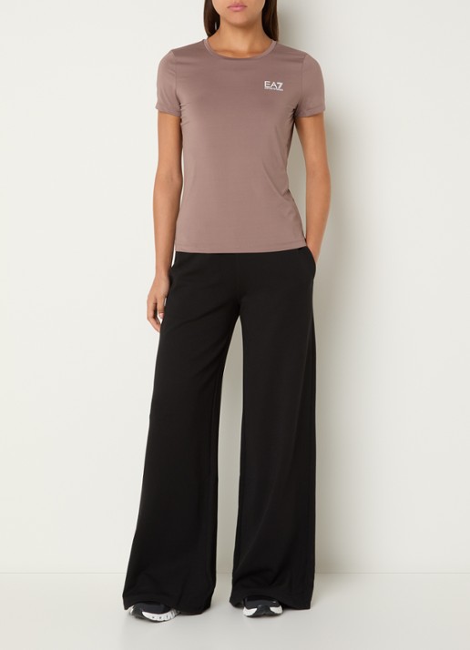 Armani Trainings T-shirt met logo en stretch - voorkant 2 taupe